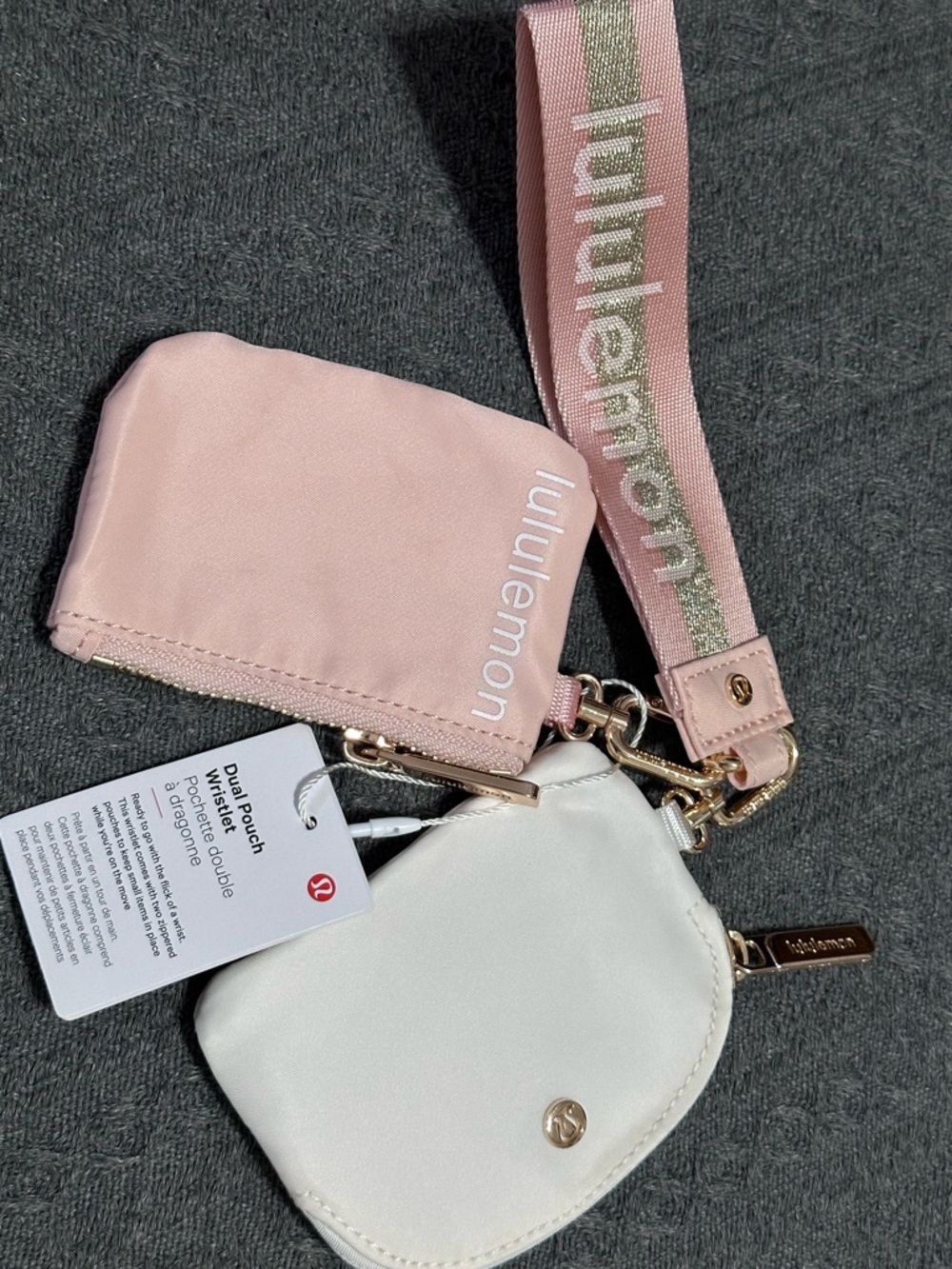 lululemon athletica Pink and White Dual Pouch Wrist Strap Set